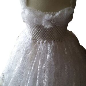 Tulle White Iridescent Lace Handcrafted Sundress With Crochet Top Size 8